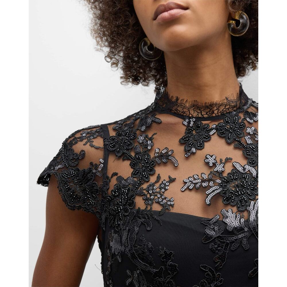 Alice + Olivia Alaina Lace Romper Sequin Black Size 0 - Picture 11 of 11